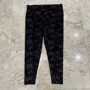 NWT DG2 Diane Gilman black and maroon rose leggings XL